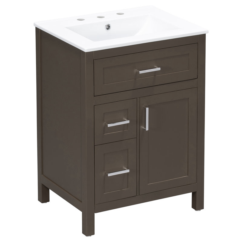 Meuble-lavabo traditionnel 24 po avec comptoir en céramique 24 pièces, Brown