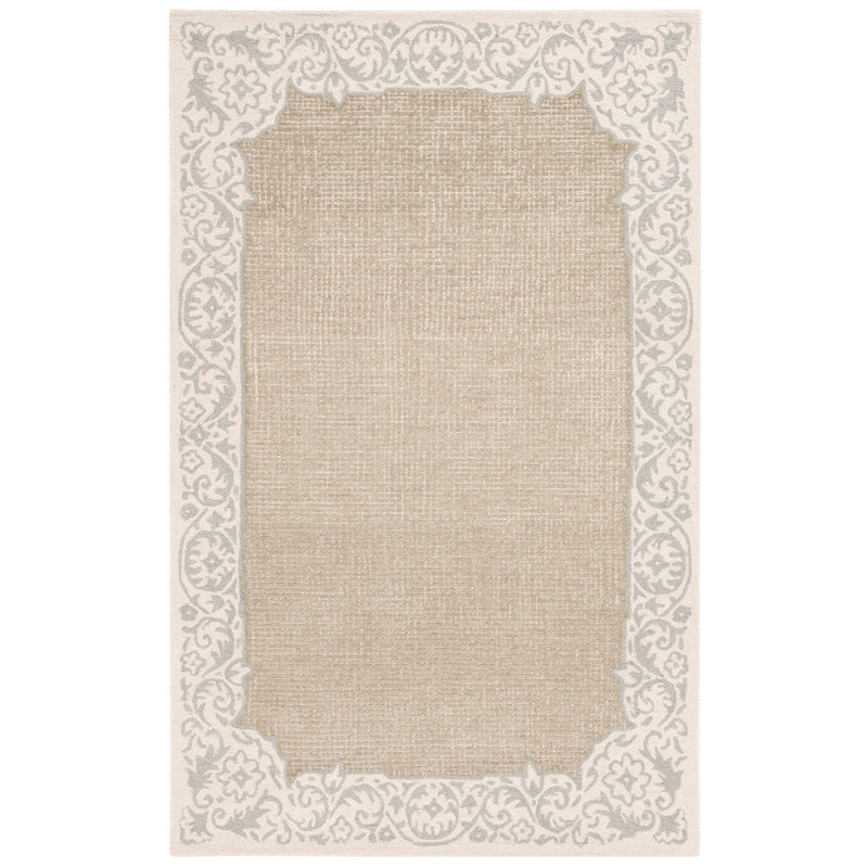 Varick Ebony Hand Tufted Wool/Cotton Floral Rug in Green/Beige, Rectangle 3' x 5'