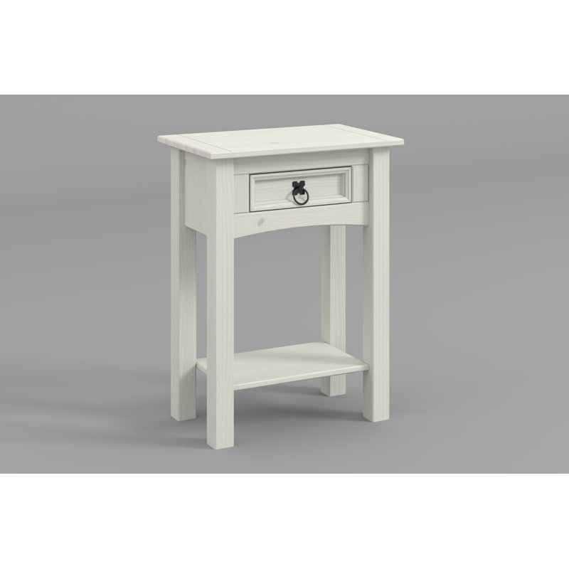 Table de bout en bois massif avec rangement Balbuena, Blanc
