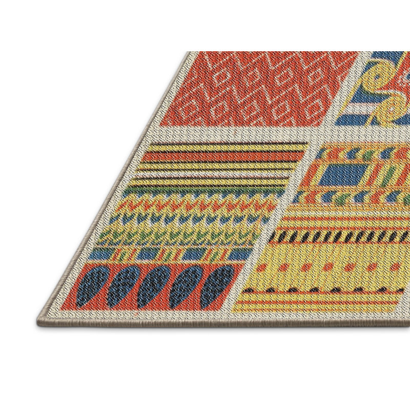 Tapis vert/bleu/rouge tissé à la machine, Rectangle 7 pi x 9 pi