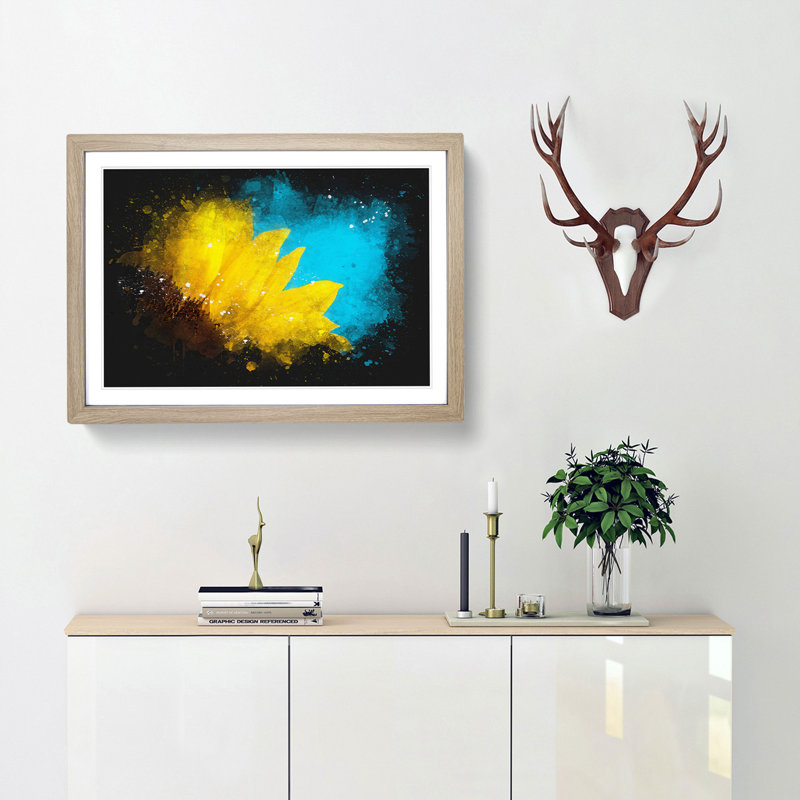 Sunflower at the End of Summer - Picture Frame Graphic Art Print, 62cm H x 87cm W x 2cm D, Oak Framed