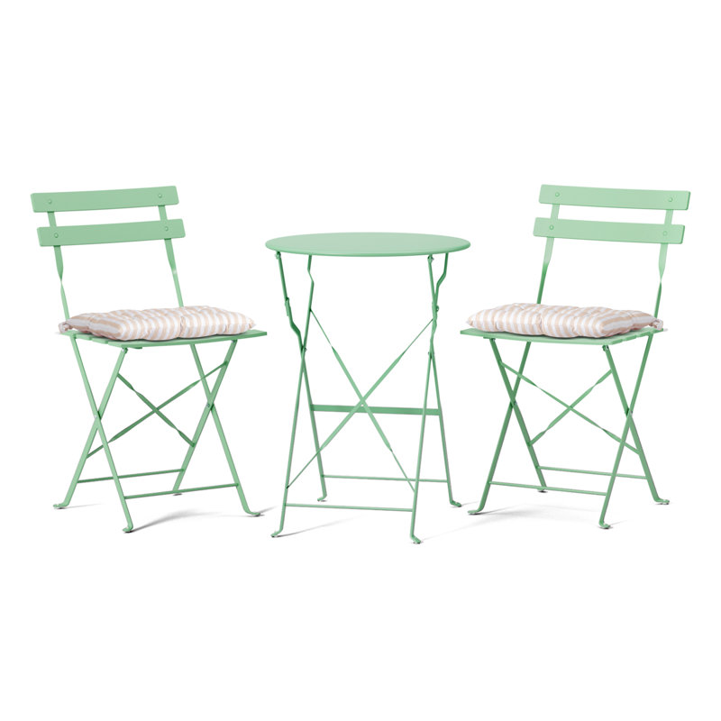 3-Piece Bistro Set With Seat Cushions,Light Green, Light Green