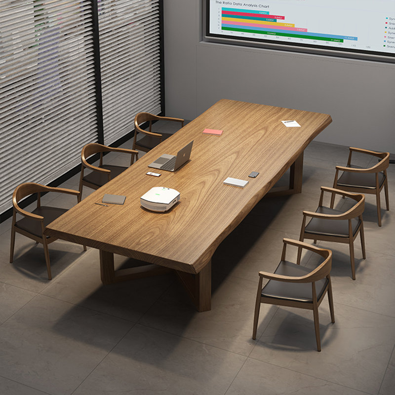 Table de conférence rectangulaire en bois massif noyer clair, H 29,53 po x L 98,43 po x l 39,37 po