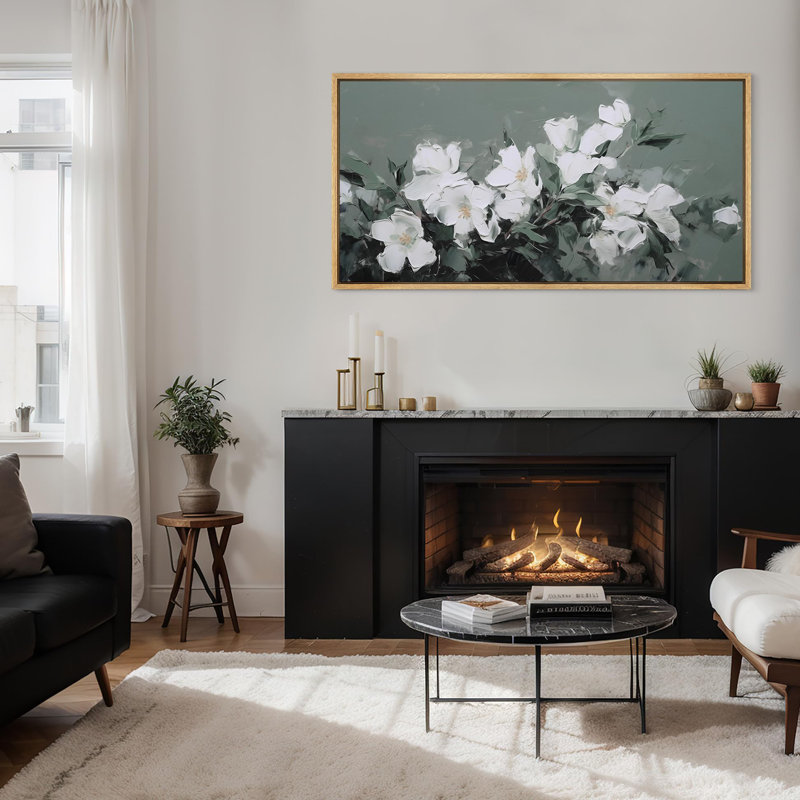 «Flower Blossom Elegance In Bloom White Flowers», reproduction sur toile, H 30 po x l 60 po, Naturel