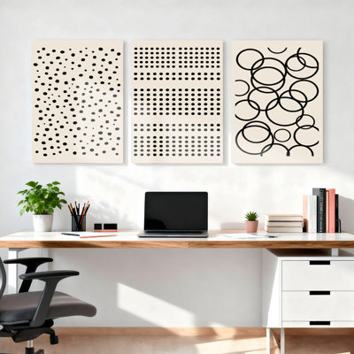 Ensemble de 3 tableaux sur toile à motif abstrait de points et de cercles