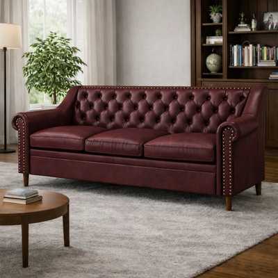78.7" Modern Chesterfield Sofa, Faux Leather 3-seater Couch With High-density Foam Cushions & Pocket Spring