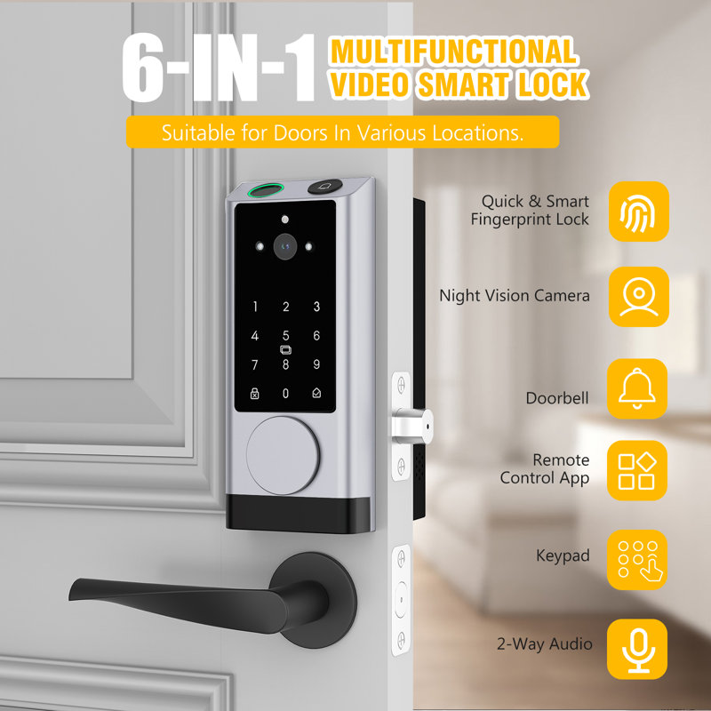 6-in-1 Smart Locks Keyless Touchscreen Deadbolt fingerprint APP Remote Control Electronic Door Locks, Silver