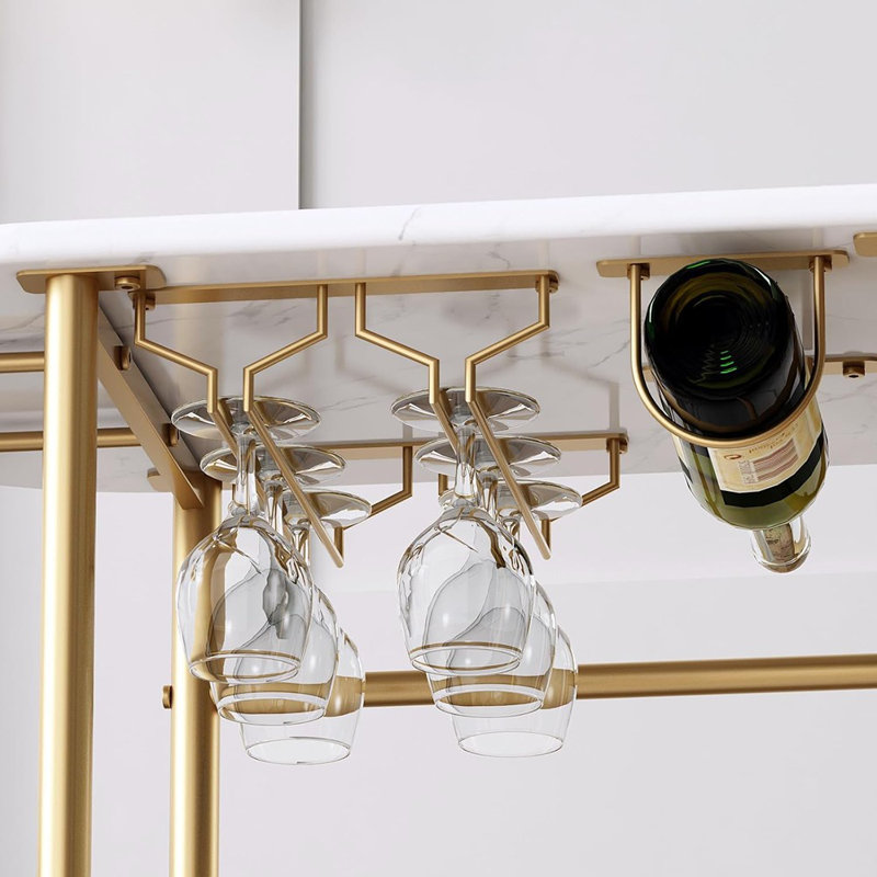 3 Tier Gold Bar Carts For Home Bar Serving Cart With Wheels, Hea...