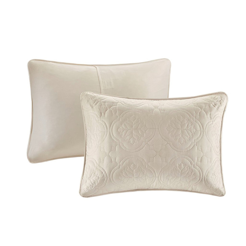 3 Piece Reversible Bedspread Set Cream, Full/Queen Coverlet + 2 Shams
