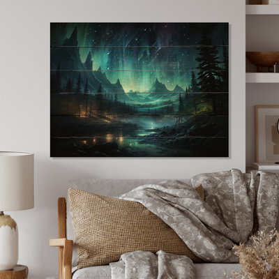 Northern Lights Starry Night II On Wood Print -  Loon Peak®, FAEA57C7D4324AEA9554FD2A46B1787D