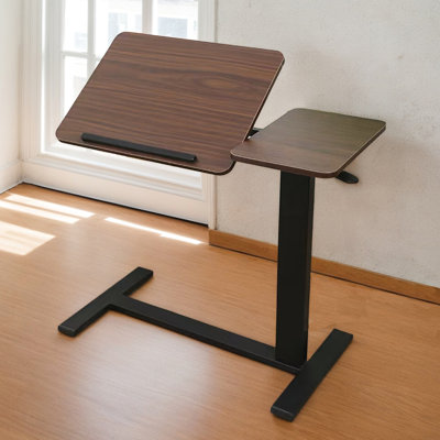 Bedside Table With Wheels - Folding Stand For Laptop And Reading, Adjustable Height Angle, Walnut Black, Safe Design Wheels, Tilting Tray Relaxation, Versatile Accessory