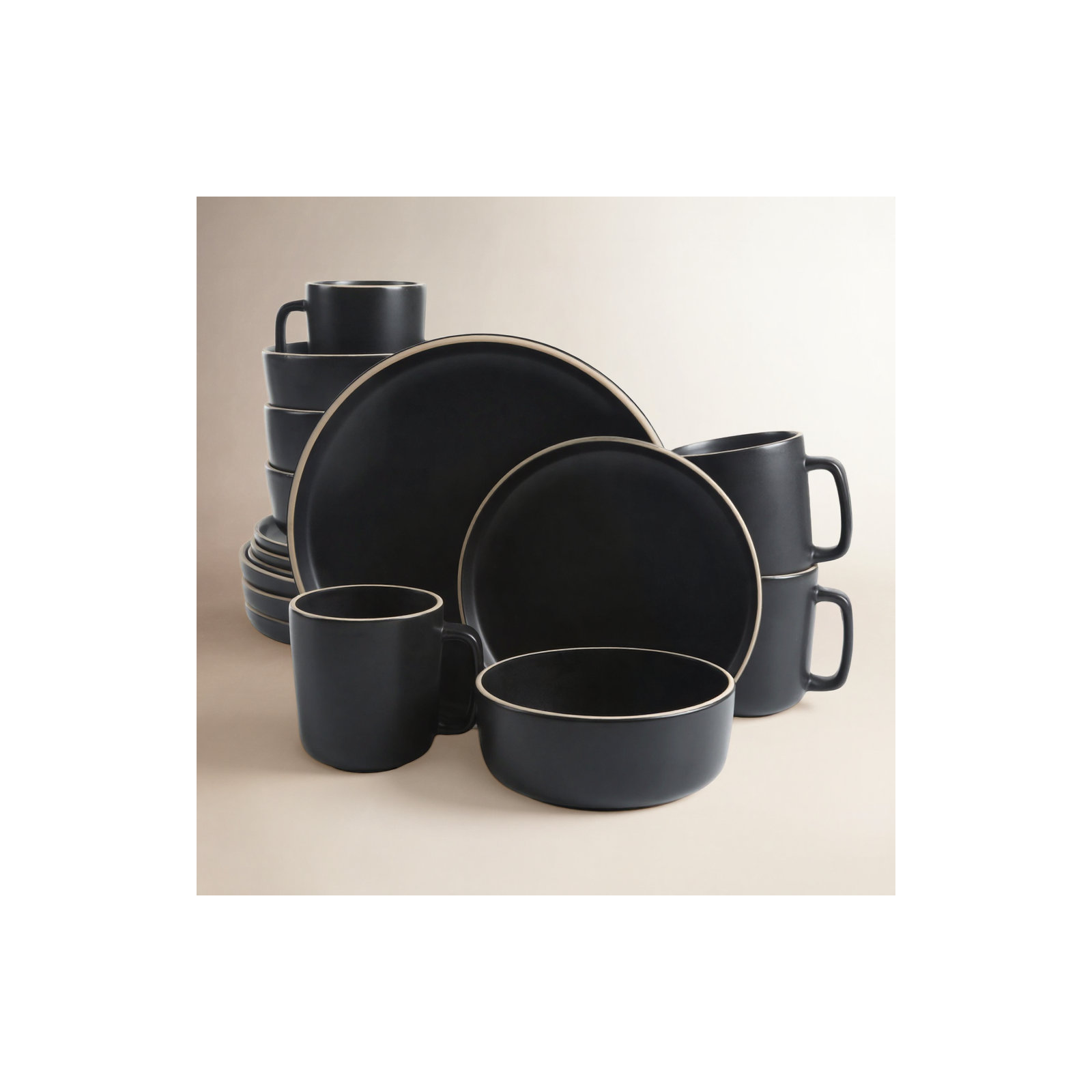 Zuma 16 Piece Dinnerware Set, Service for 4, Black