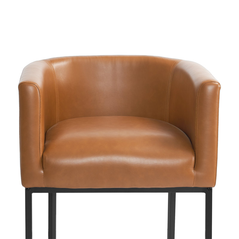 Tabouret de bar H 33,5 po Christlyn, Siège brun jaunâtre / cadre noir, Simili cuir