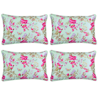 Floral Printed Throw Pillow Covers Set of 4 Lumbar Cushion Cases with Hidden Zipper for Christmas Home Decor