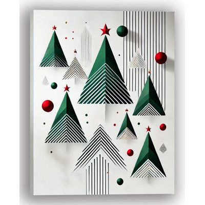3D Modern Geometric Christmas Trees Wrapped Canvas Wall Art
