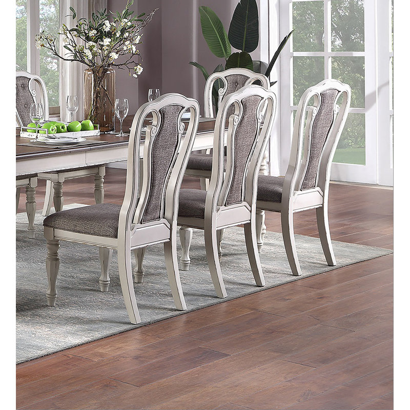 Ensemble de 2 chaises de salle à manger antiques et rembourrées capitonnées gris