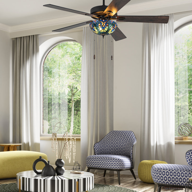 Ventilateur de plafond 52 po en verre teint huilé avec télécommande Tiffany Halston