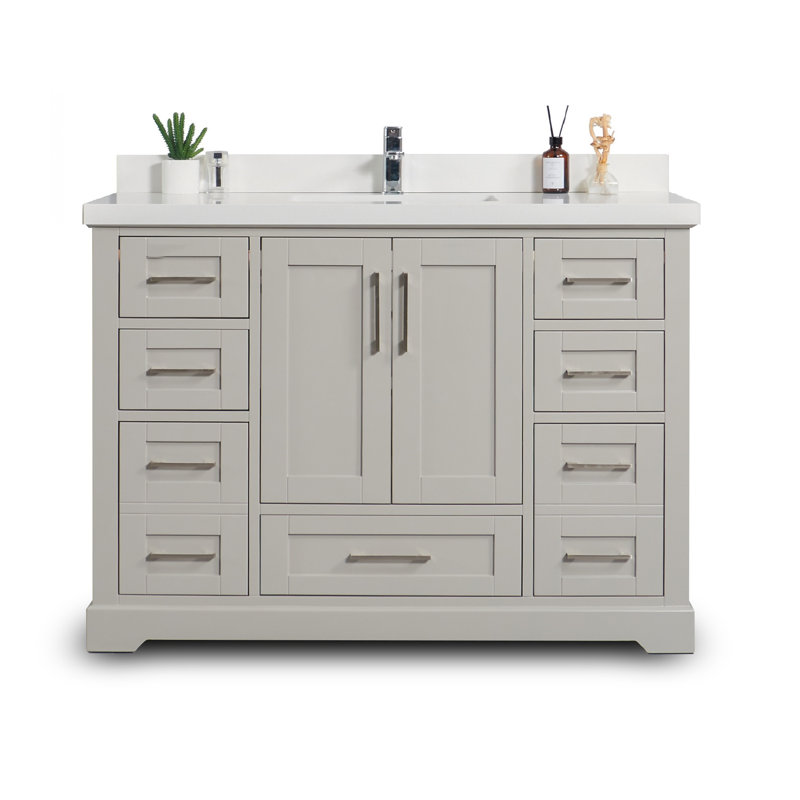 Eser 42'' Single Bathroom Vanity with Quartz Top, White