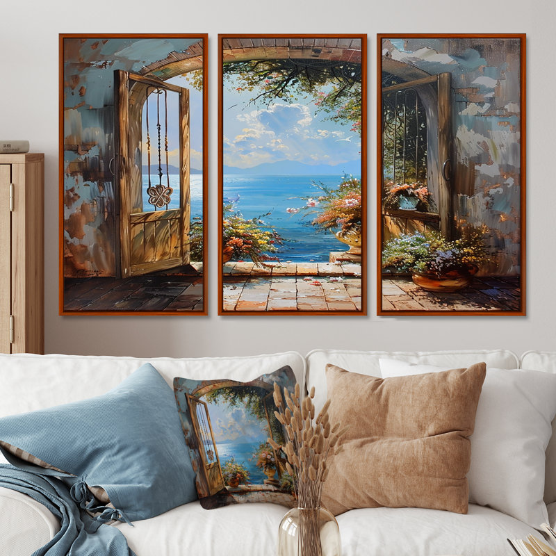 Rosenfeld - Coastal Windows Wall Art Set, Brown Floater Framed, 32" H x 48" W x 1" D