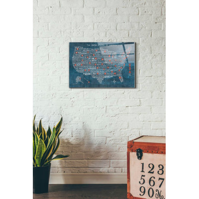 «US City Map on Wood Blue» par Michael Mullan, art mural en verre acrylique