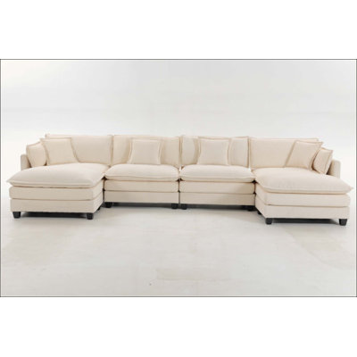 Canapé modulaire moderne à 4 places avec 2 repose-pieds avec coussins de taille, canapé symétrique à 4 places, canapé-lit avec méridienne pour le salon, appartement