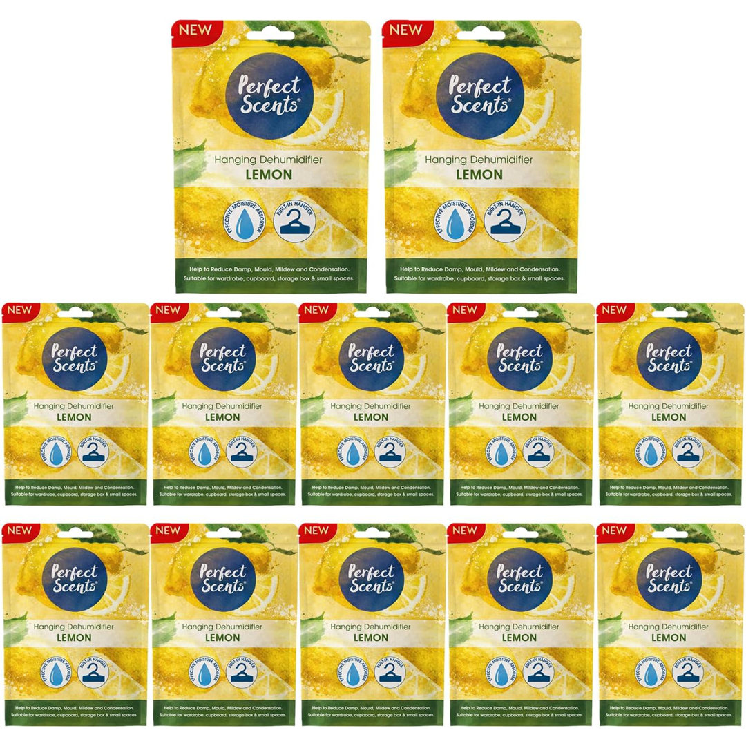 Hanging Moisture Absorber Dehumidifier Fresh Linen Lemon Wardrobe Damp Mould Condensation Remover Closet Storage (Pack Of 12)