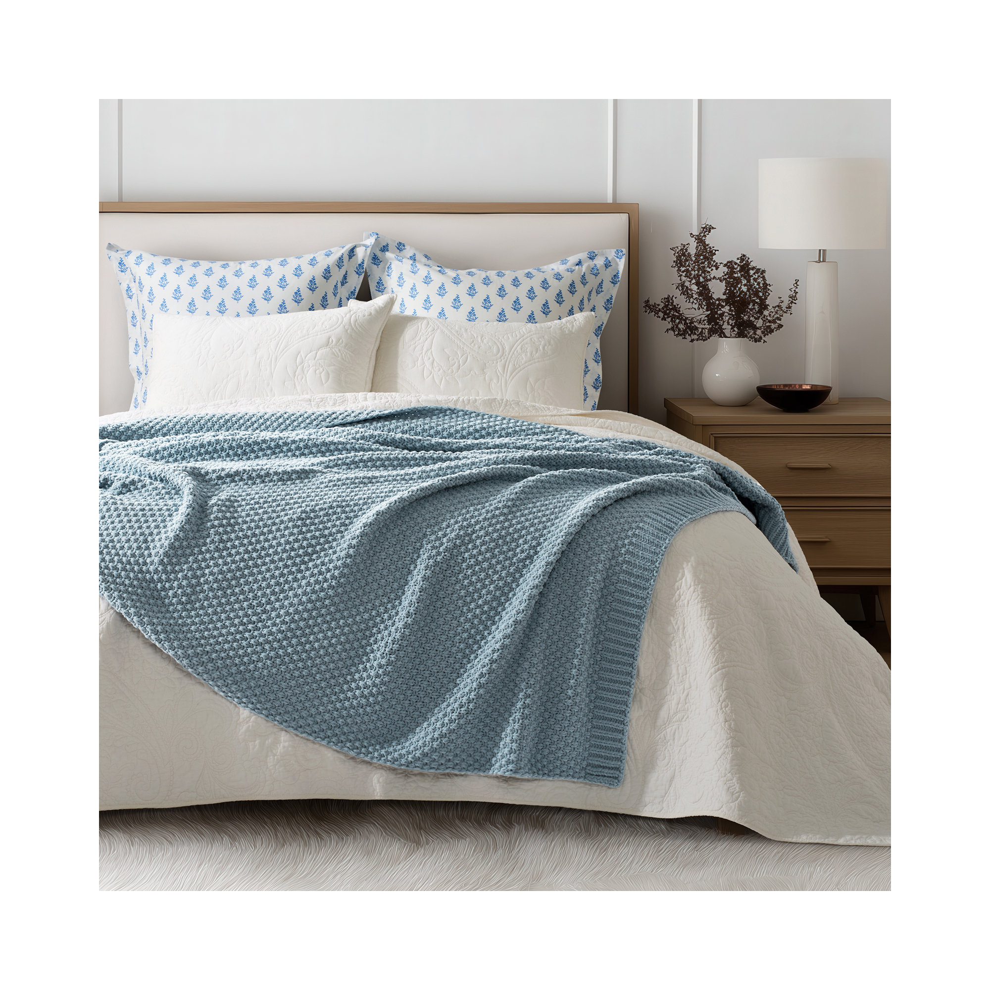 Chunky Chenille Knit Throw Blanket, Chambray Blue, 80" L x 60" W