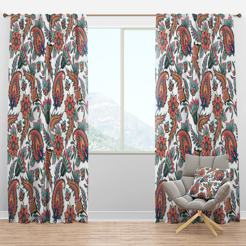 Colourful Floral Paislery - Paisley Curtain - Velvet Room darkening - 1 panel, 52"W x 120"L