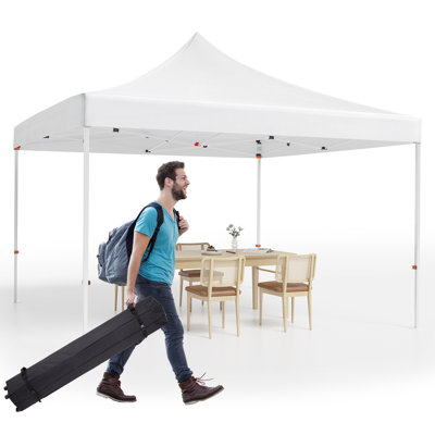 White All Season Commercial Pop Up Canopy Tent, 10x10 FT Lightweight Heavy Duty Frame with Roller Bag, Weatherproof Sun Shade for Patio Backyard Garden Bench