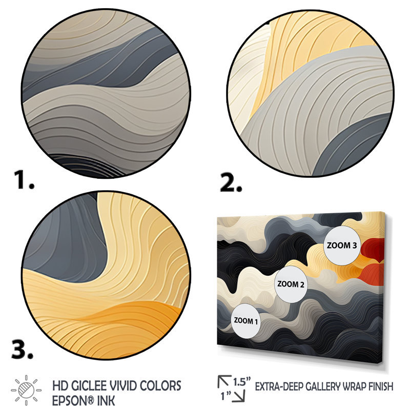Orage solaire noir et orange - reproduction d'art abstrait mural, Cadre flottant doré, H 16 po x l 32 po x P 1 po