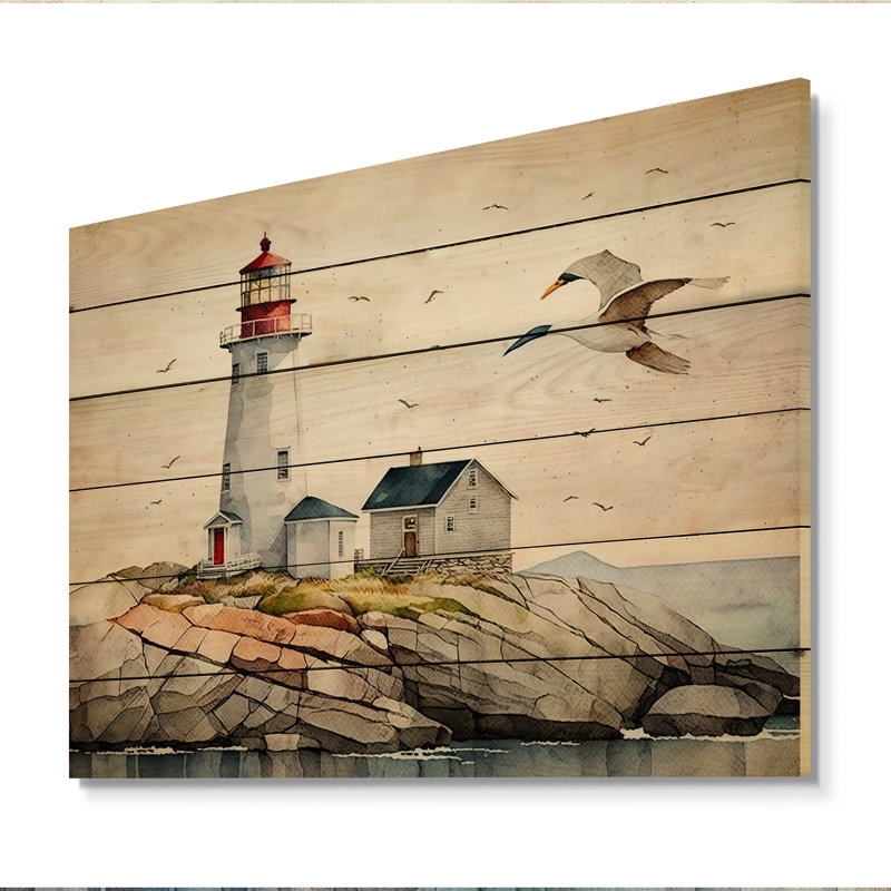 Phare de l'océan II - impression sur bois sans cadre, H 12 po x l 20 po x P 1 po