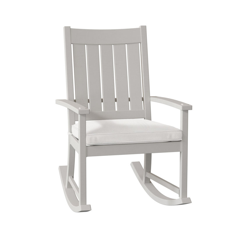 Outdoor Club Rocking Metal Chair with Cushions, No Welt, Rollo Chambray InsideOut® Linen, French Linen