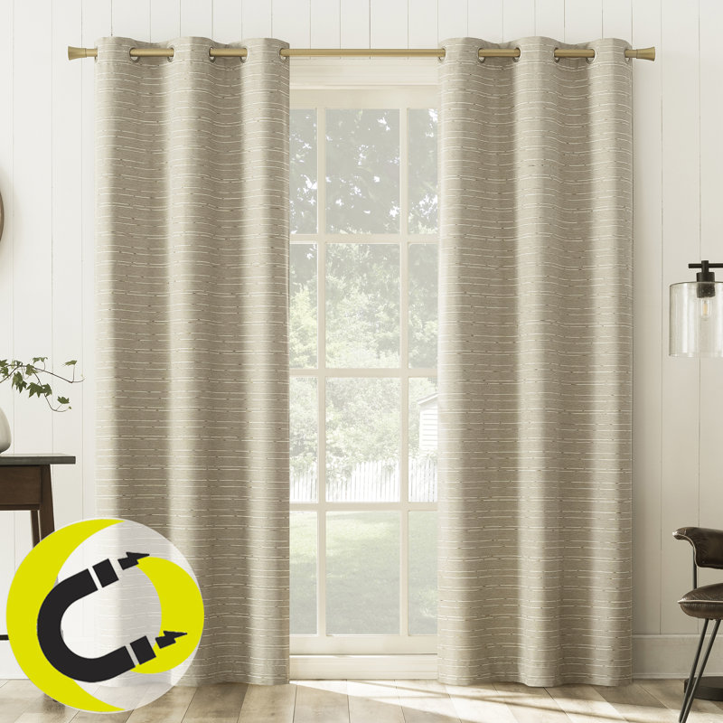 Dresden Slub Detail Magnetic Closure 100% Blackout Grommet Curtain Panel, Beige, 74" W x 84" L