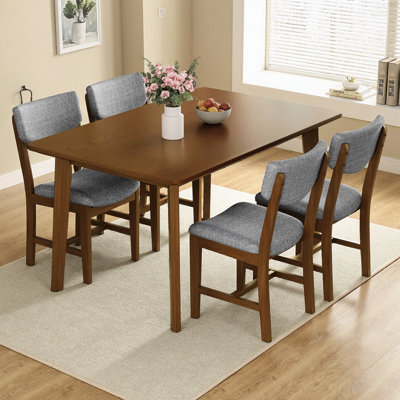 Ensemble de salle à manger 5 pièces - table en bois massif de 47 po, 4 chaises à dossier en X, structure en bois d'hévéa naturel, plateau en panneau de fibres à densité moyenne, style maison de campagne minimaliste, fabriqué en Malaisie