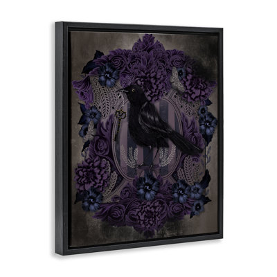 Raven with Gothic Florals Floating Frame, design by Lori Mosley
