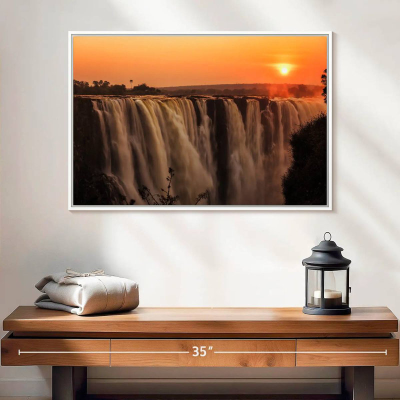 Chutes majestueuses de Victoria, 25 po x 17 po, Cadre flottant blanc