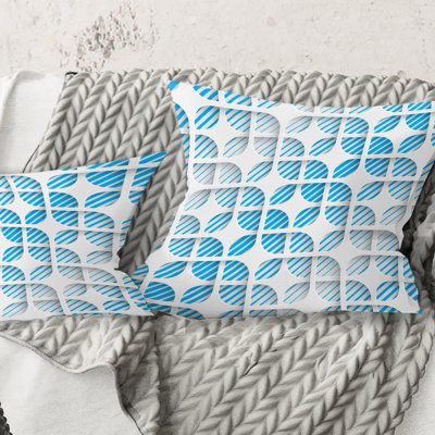 Coussin 3D imprimé blanc et bleu II - Mid-Century