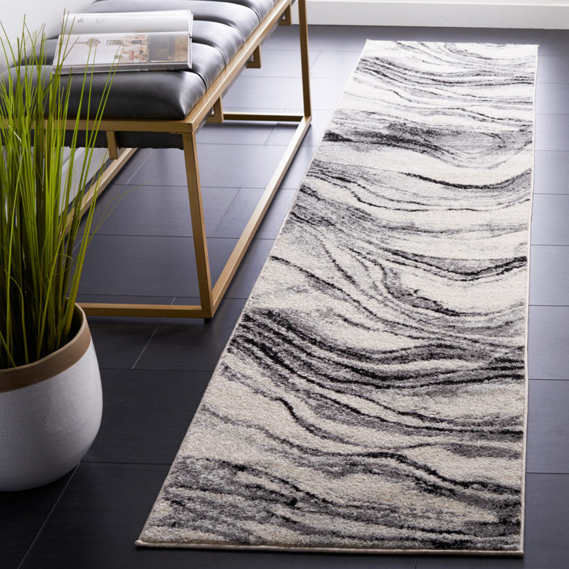 Tapis ivoire / noir Tulum 275, Tapis de couloir 2 pi x 9 pi