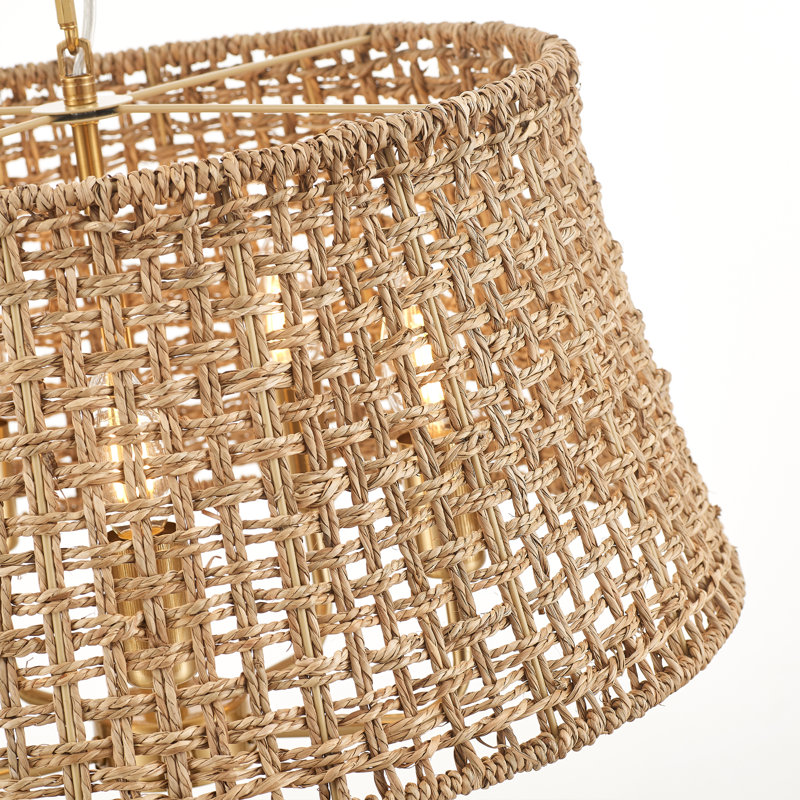5-light Boho Farmhouse Hand-woven Rattan Chandelier, Gold