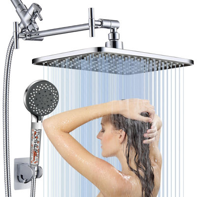 High Pressure Shower Head With Handheld Spray Square Rain Setting -  INSALER, HJY14ZT