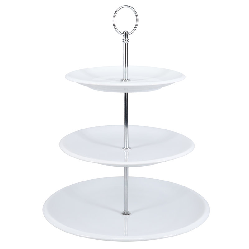 White Glazed Ceramic 3-Tier Round Serving Tray