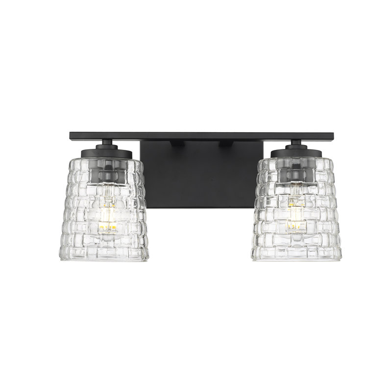 Meuble-lavabo 2 lumières avec abat-jour en treillis transparent Mercer41 Cavanaugh, Noir mat