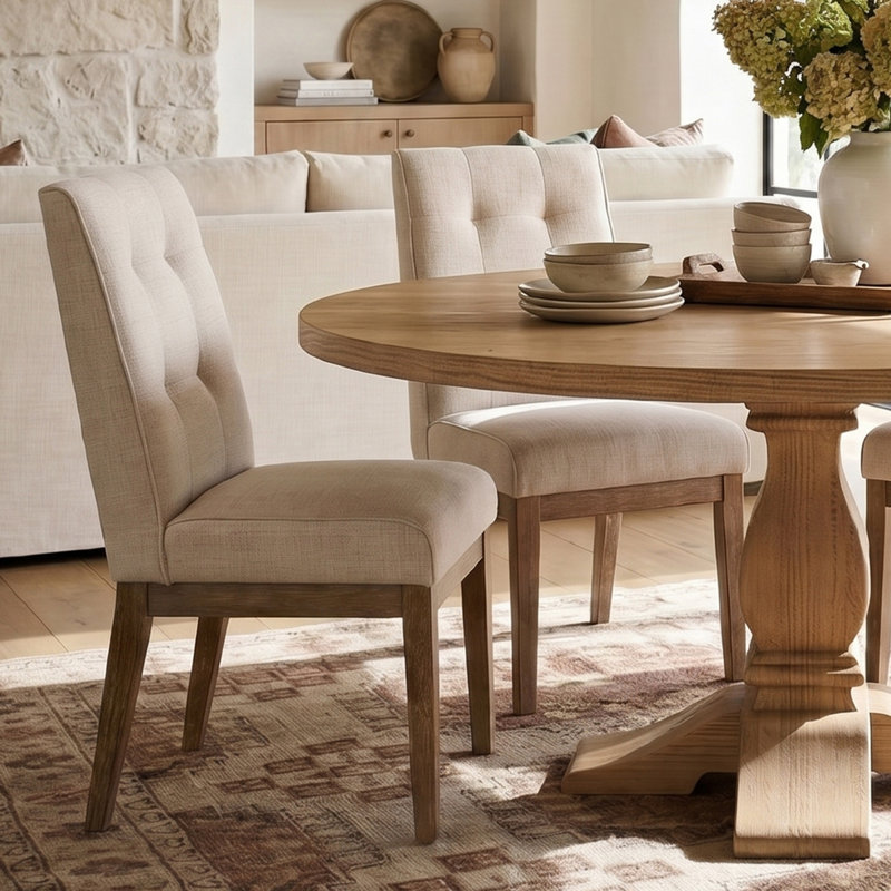 19.5" Seat Height Tweed Upholstered Kitchen Dining Chair, Beige