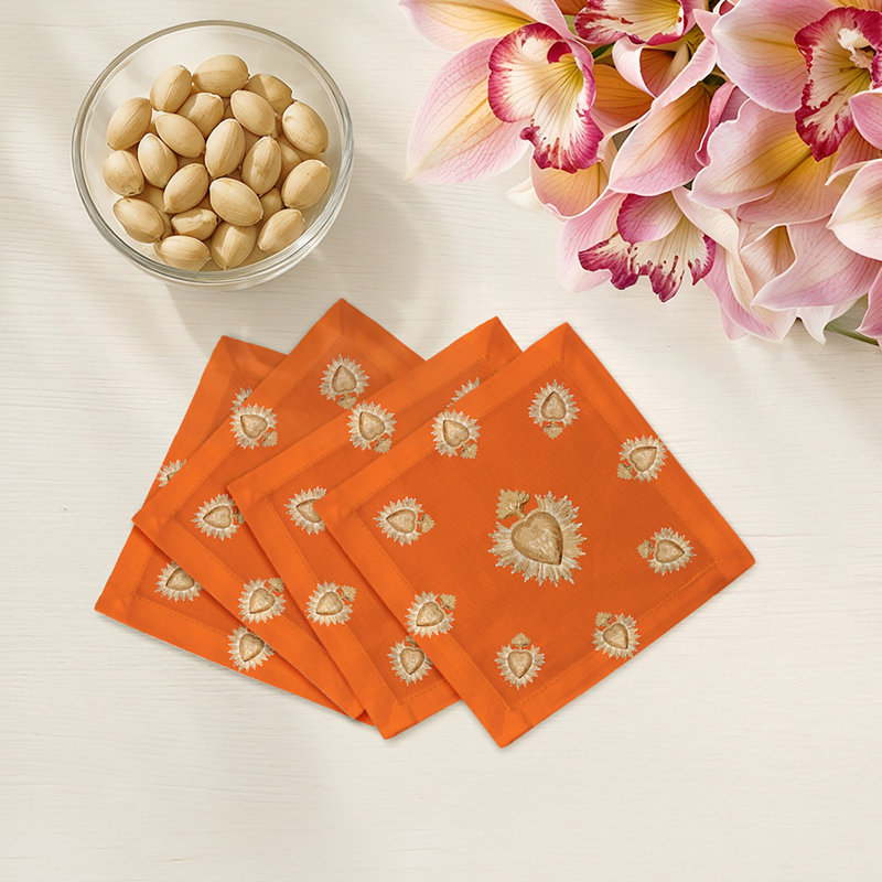Ex Vote Cotton Sateen Cocktail Napkins, Orange