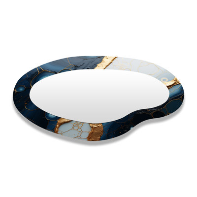 Gold and blue marble essence magic II - Abstract Marble 3D Shapes Irregular Modern Large Wall Mirror