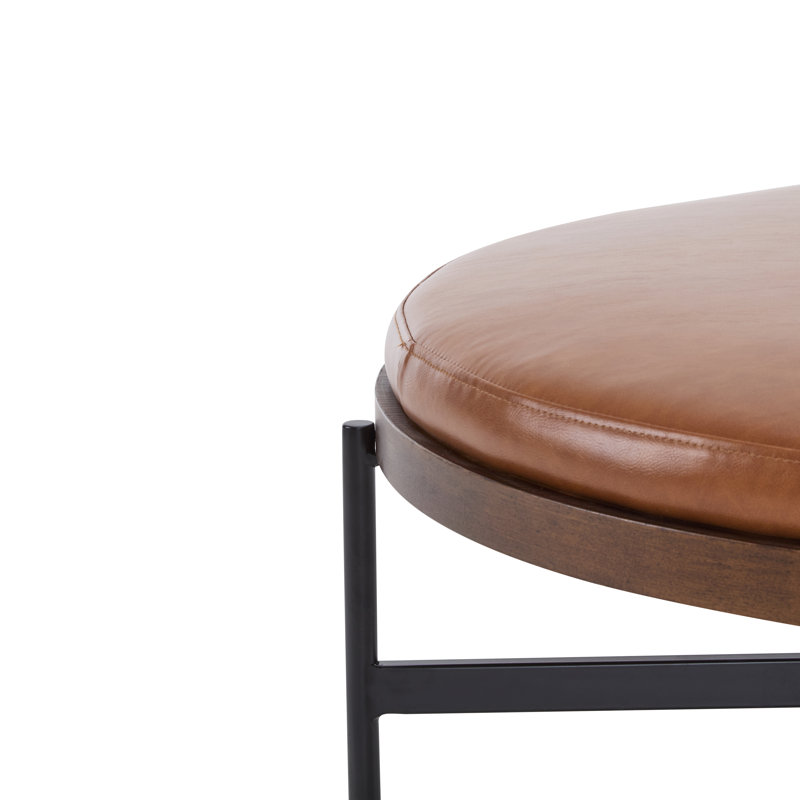 Callion Round Cocktail Ottoman, Brown PU Leather