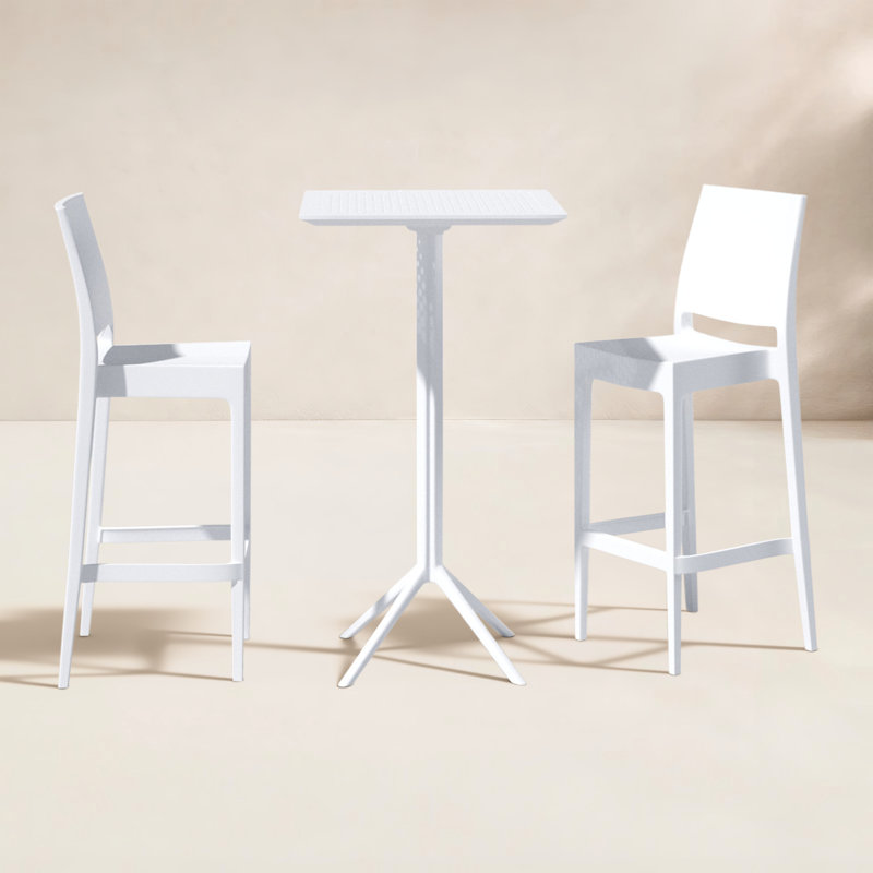 Farrah Square 2 - Person 24'' Bar Seating Set with Square Stools, White