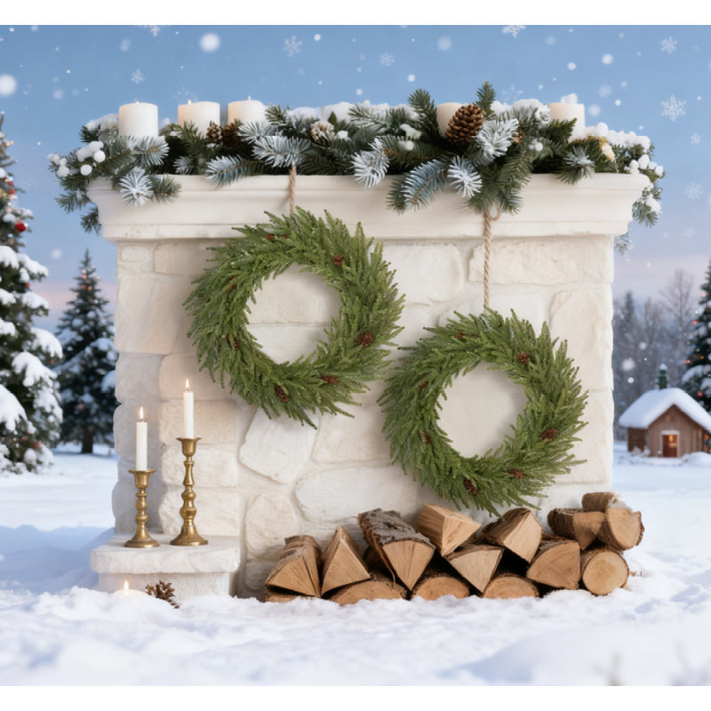 Couronne de Noël, couronne de pin artificielle Norfolk avec pommes de pin et 88 branches réalistes pour la porte