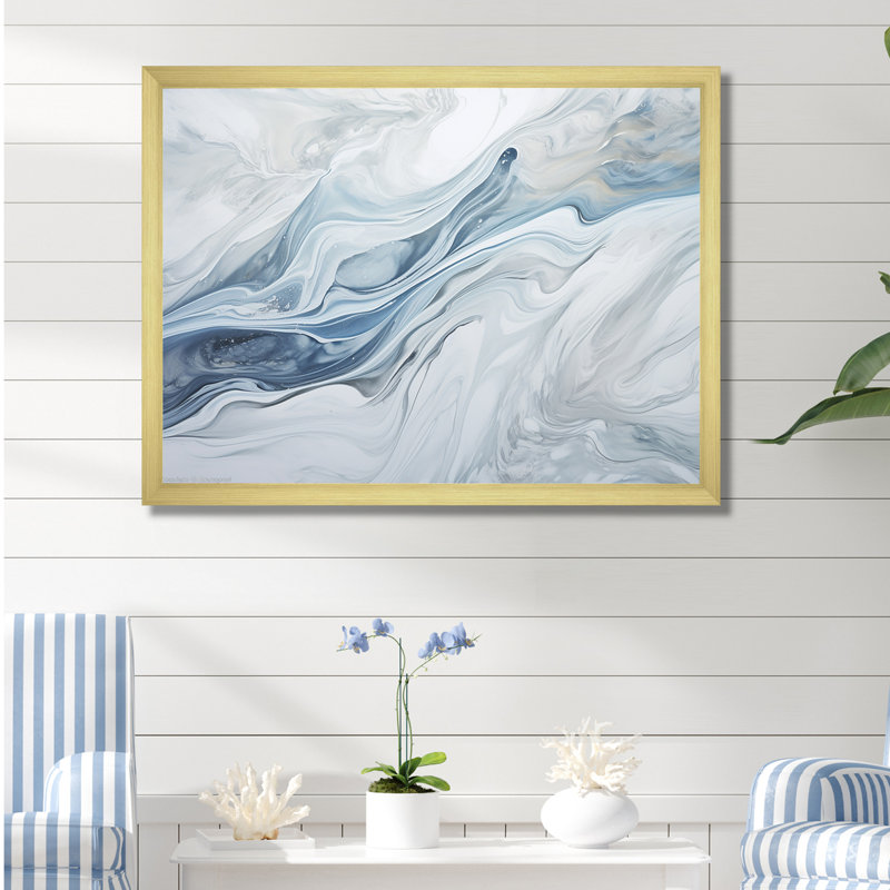 Gris et bleu, charme de glacier, liquide - Art mural glacier, H 34 po x l 44 po, Cadre photo unique, Doré