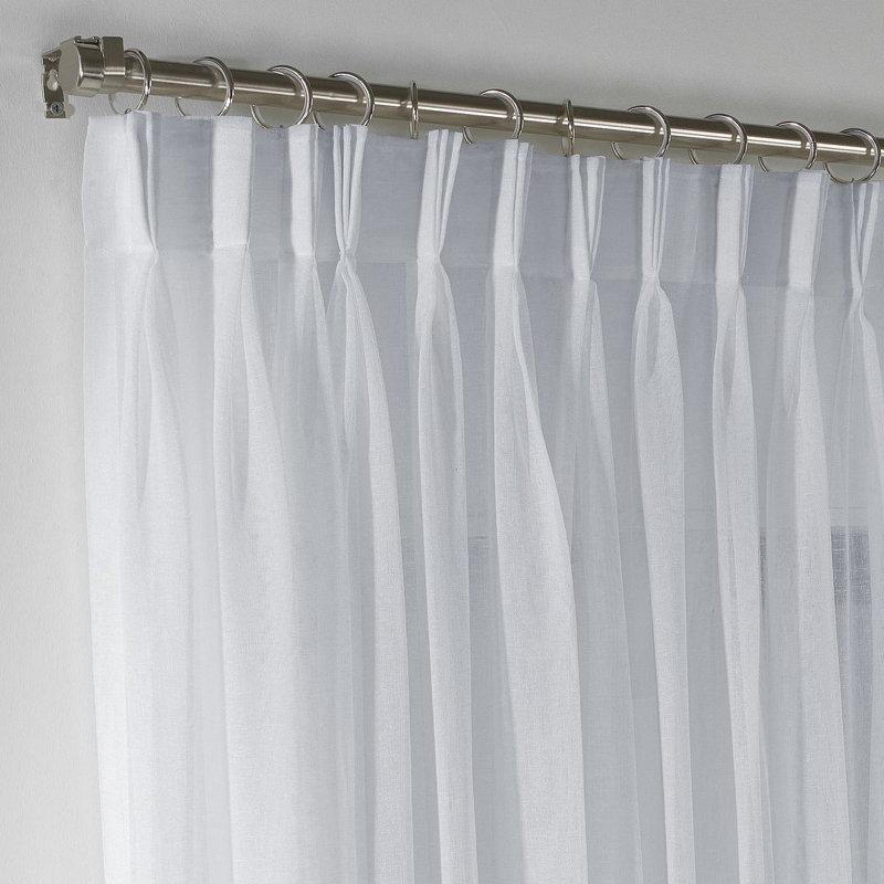 Triple Pinch Pleated Extra Long and Extra Wide Faux Linen Sheer Single Panel, 52" W x 95" L, White